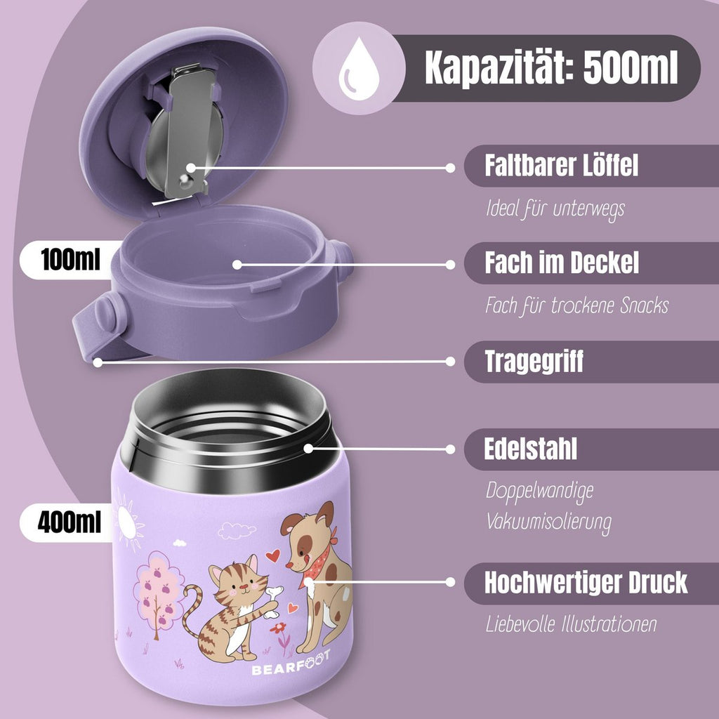 Thermoscontainer kinder RVS - hond & kat paars