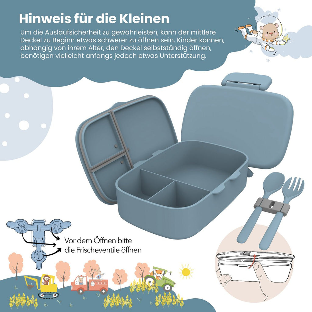 Kinderlunchbox met vakken, licht en lekvrij - blauw