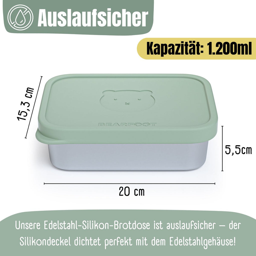 Lunchbox kinder RVS met siliconen inzetstuk - salie