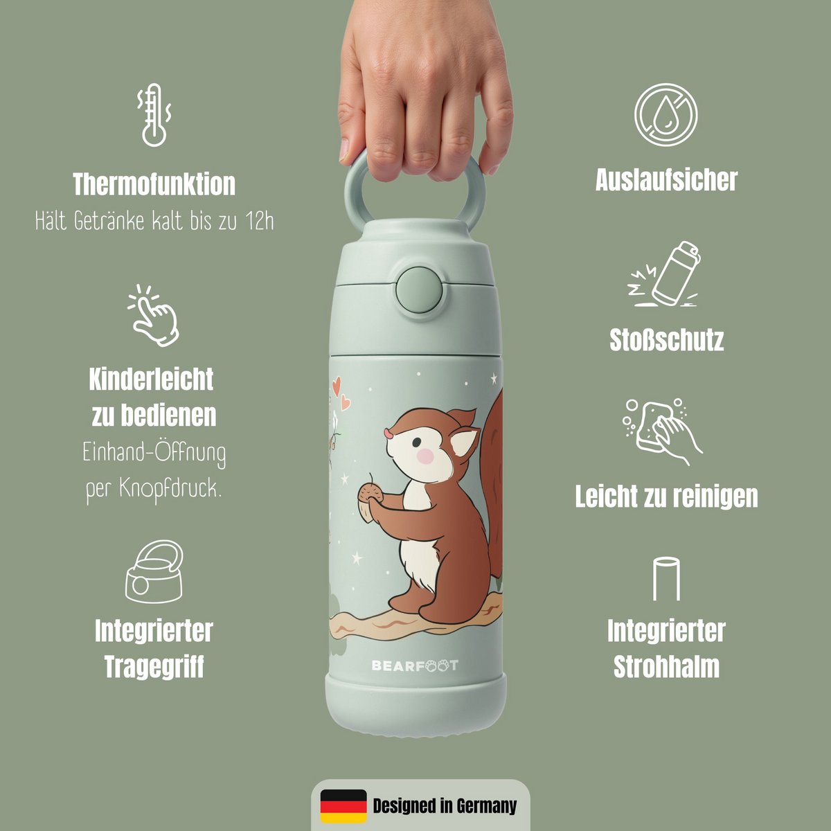 Thermo kinderdrinkfles RVS - eekhoorngroen