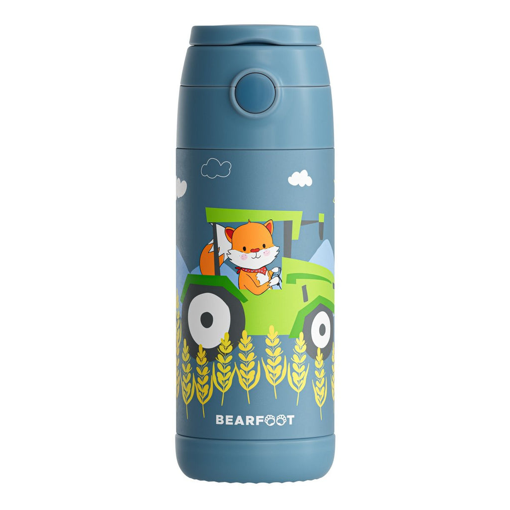 Thermo kinderdrinkfles RVS - tractorvos blauw