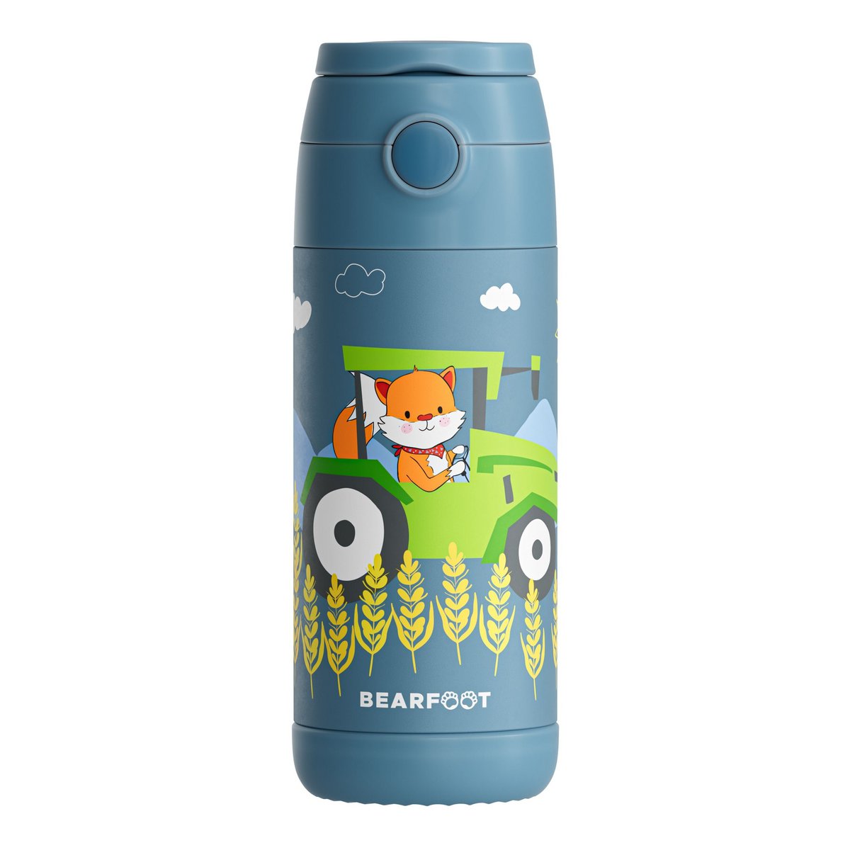 Thermo kinderdrinkfles RVS - tractorvos blauw