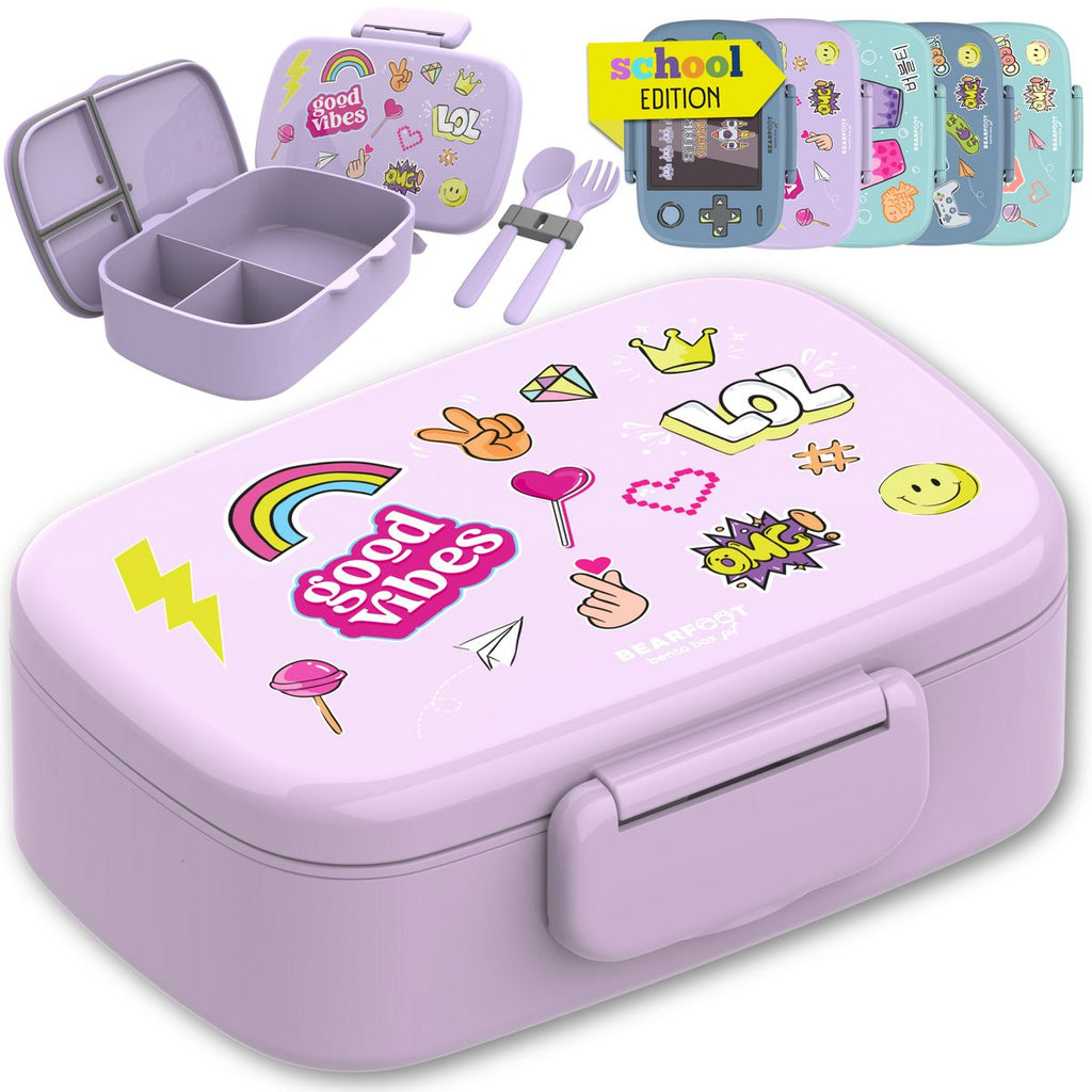 Kinderlunchbox met vakken, lekvrij - sticker, paars