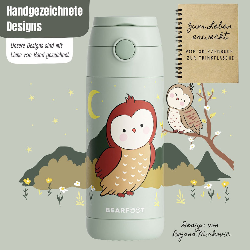 Thermo kinderdrinkfles RVS - uilgroen