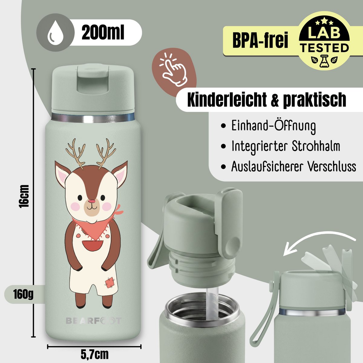 TINY Thermo Kinderdrinkfles RVS - Hert