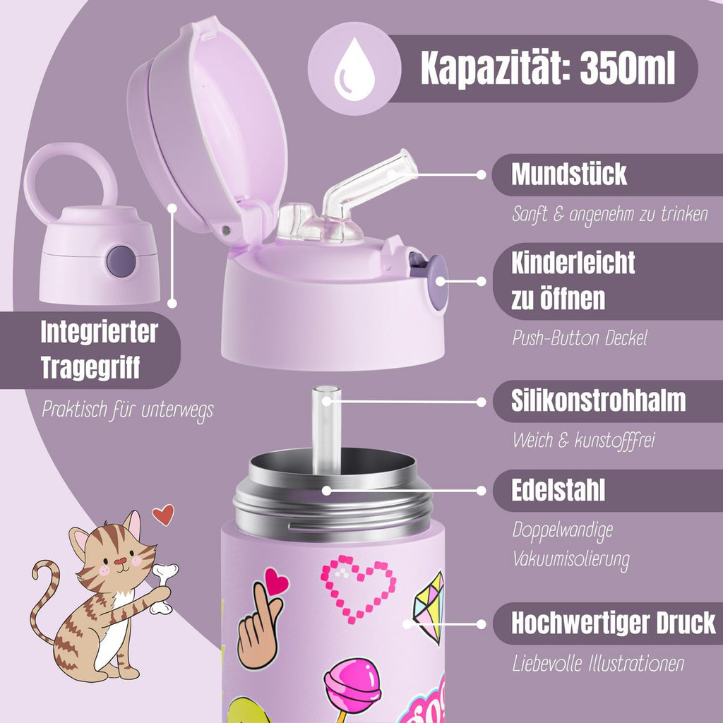 Thermo kinderdrinkfles RVS - sticker paars