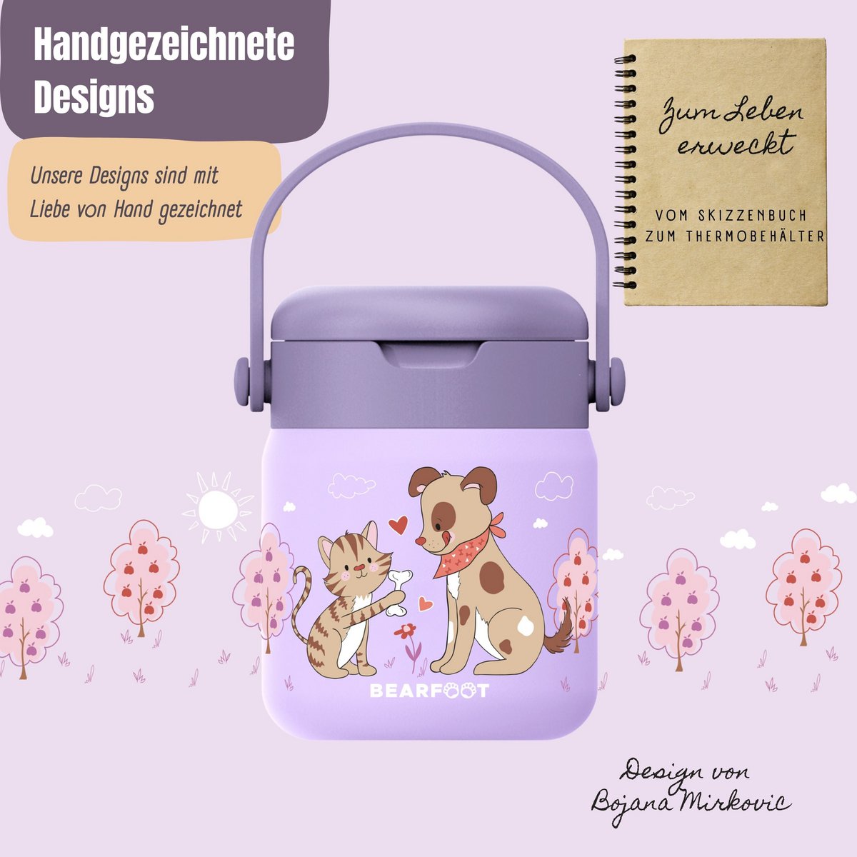 Thermoscontainer kinder RVS - hond & kat paars