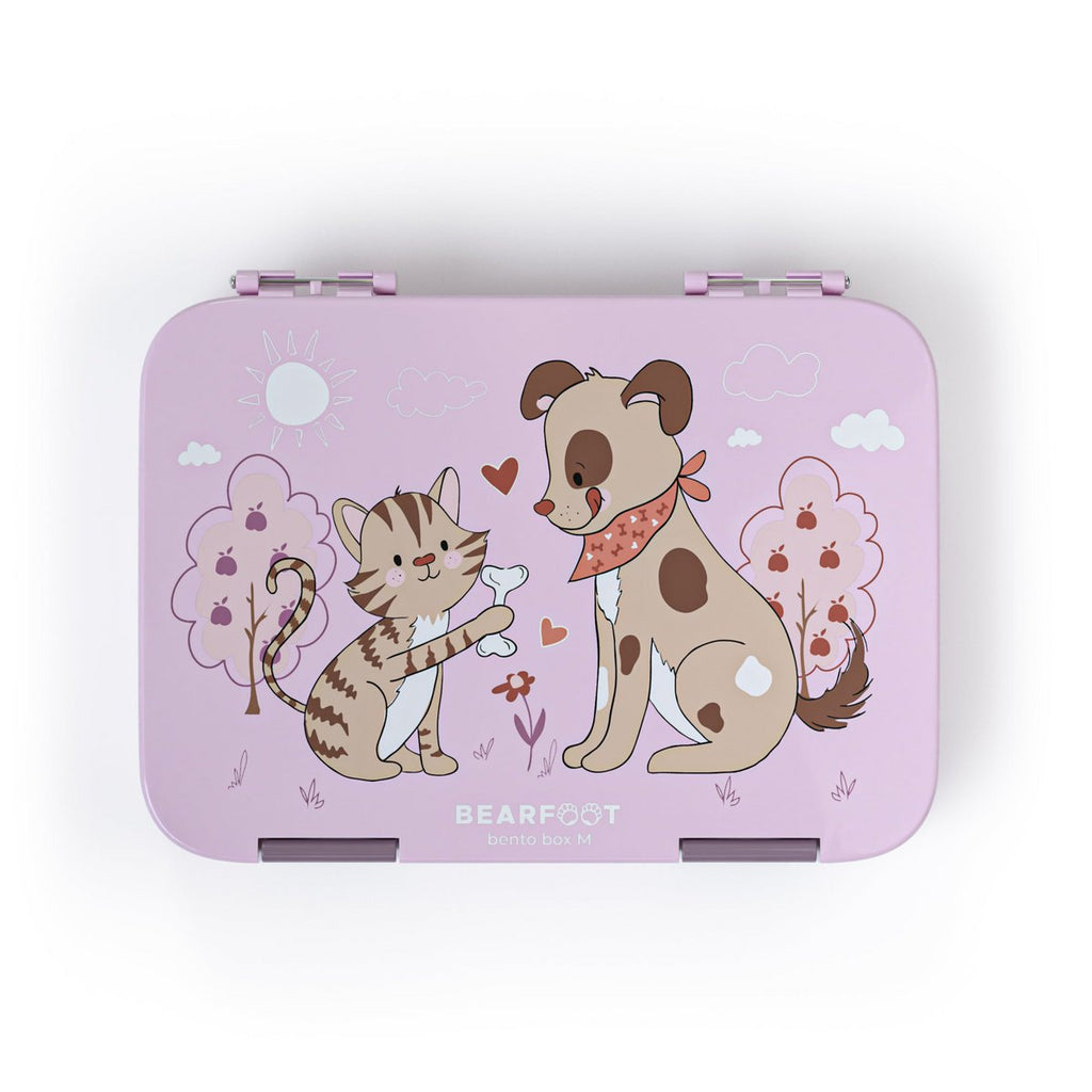 Kinderlunchbox met vakken, lunchbox - hond & kat paars