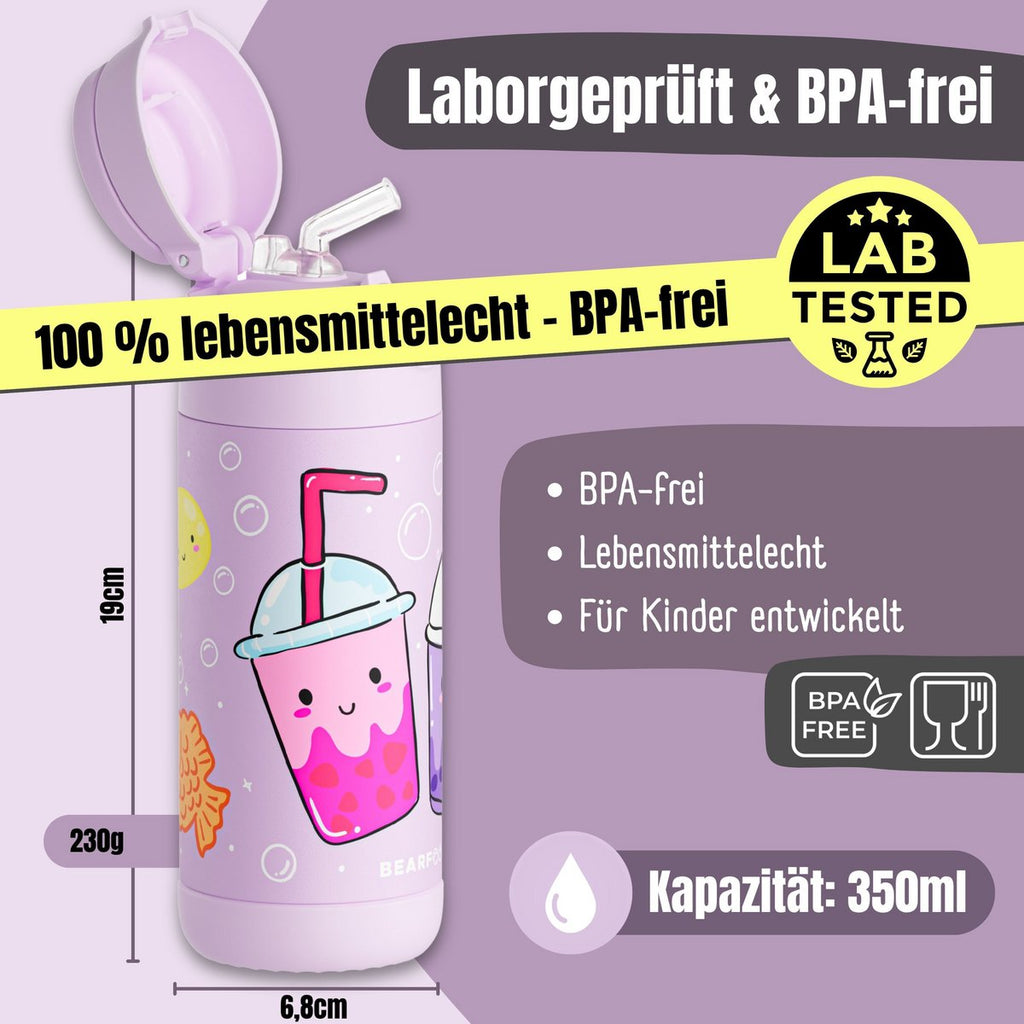 Thermo kinderdrinkfles RVS - BubbleTea paars