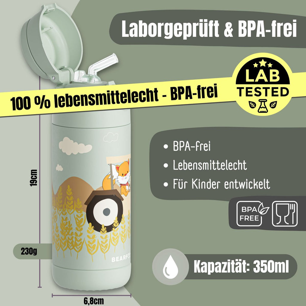 Thermo kinderdrinkfles RVS - tractor groen