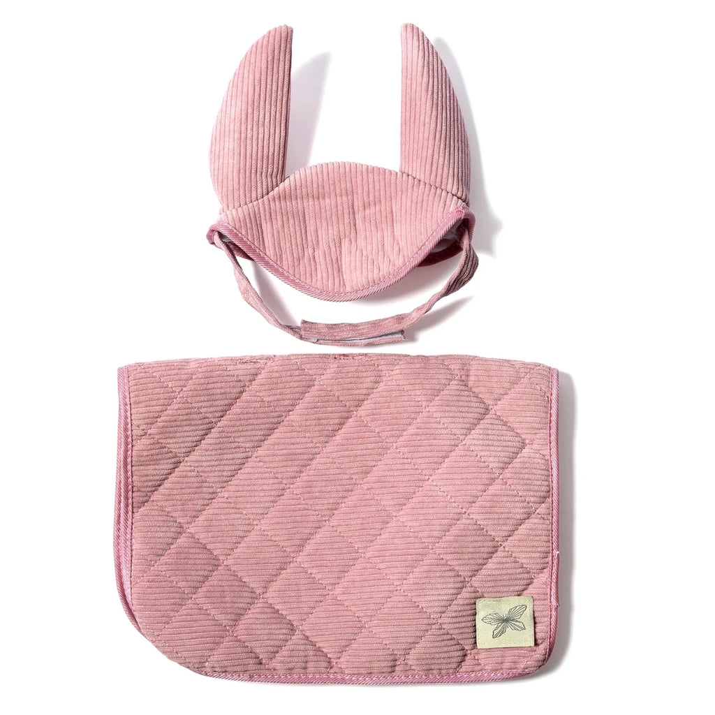 Zadeldekje en Mutsje corduroy roze voor Hobby Horse