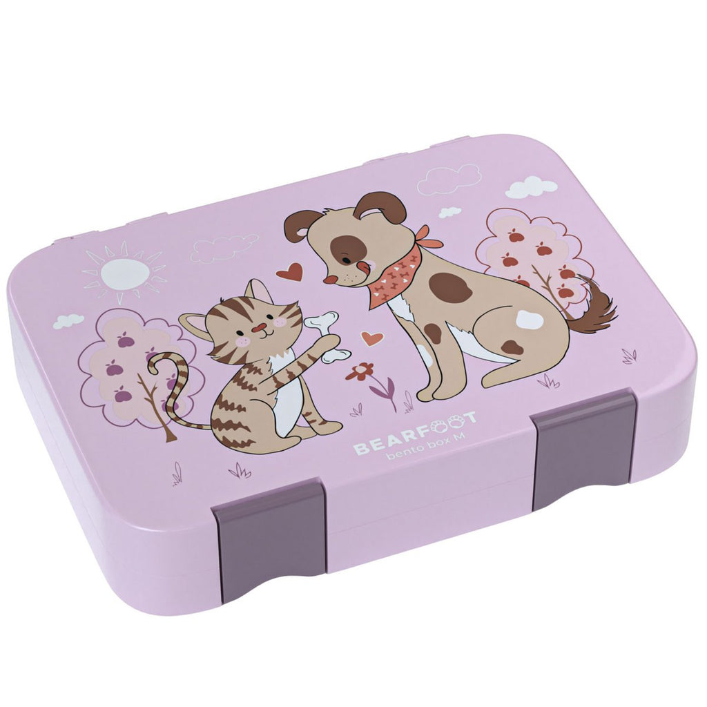 Kinderlunchbox met vakken, lunchbox - hond & kat paars
