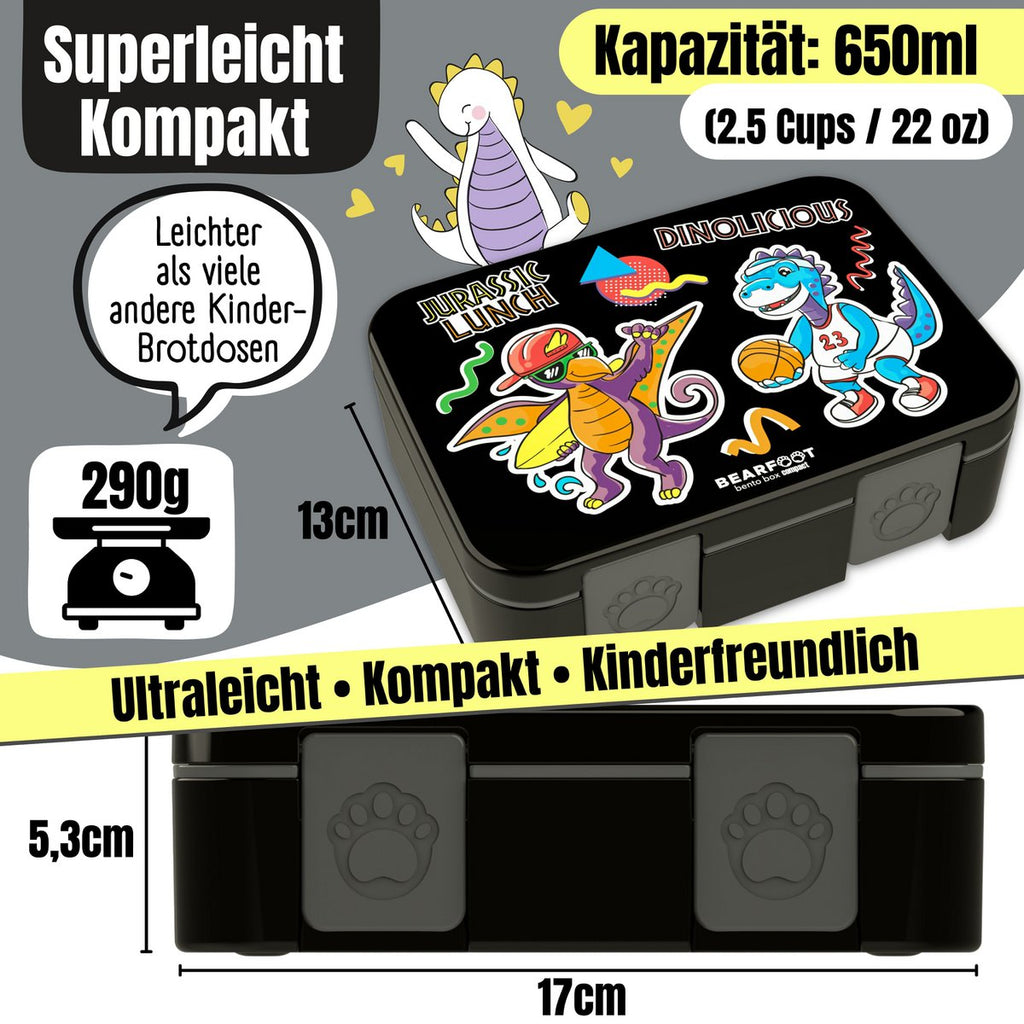 Leaf kan met compartimenten, licht en lek -proof - dinosaal zwart