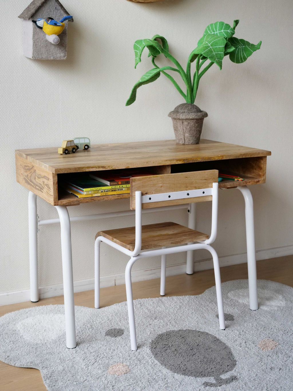 Original bureau met stoel mango-wit
