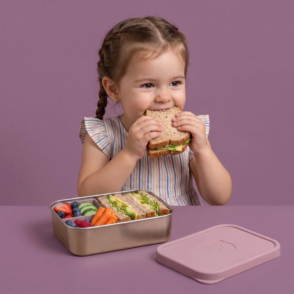 Lunchbox kinder RVS met siliconen inzetstuk - roze