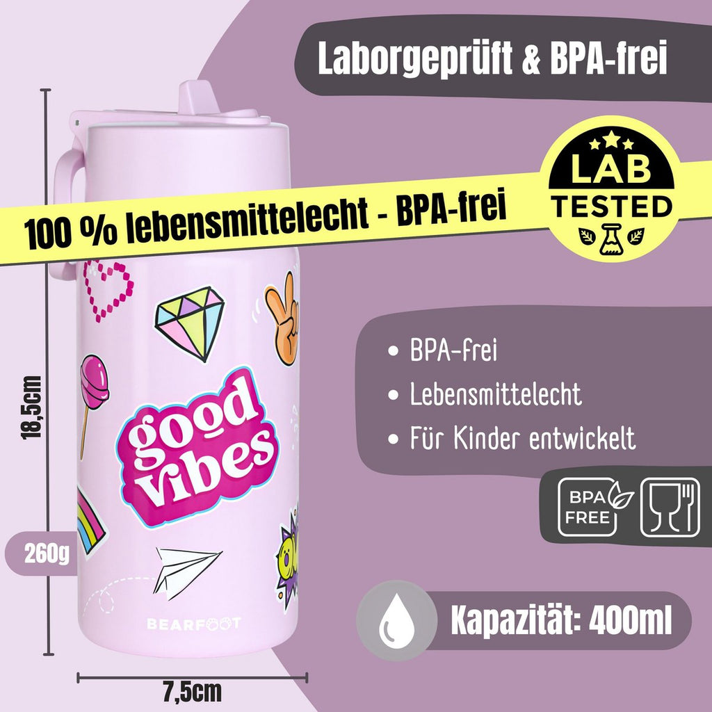 Thermo kinderdrinkfles RVS - sticker paars