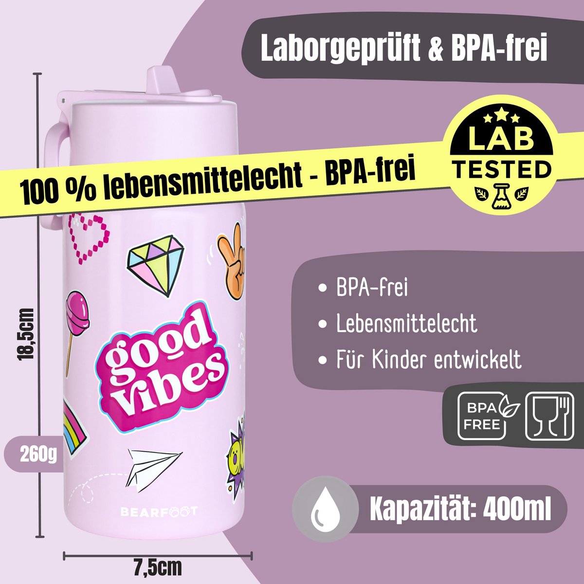 Thermo kinderdrinkfles RVS - sticker paars