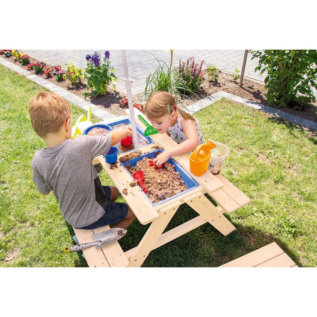 Pinolino Kinderpicknickbank Nicki voor 4 – met Zand- & Waterbak – Naturel