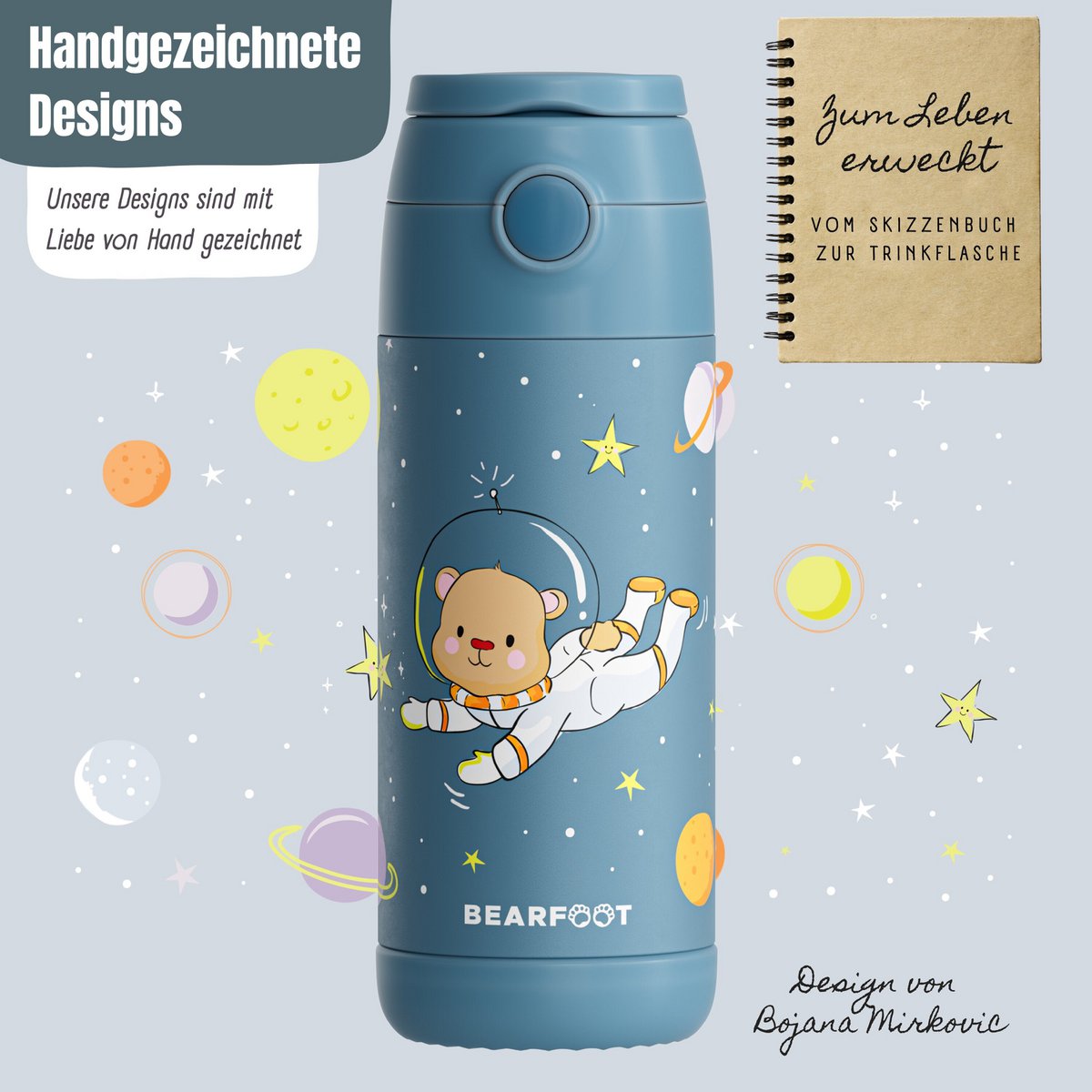 Thermo kinderdrinkfles RVS - Astro Beer blauw