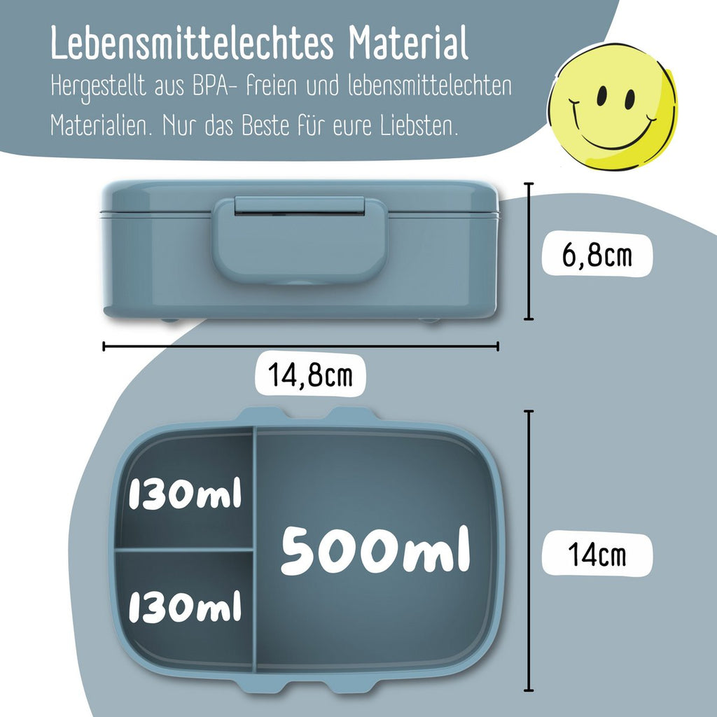 Kinderlunchbox met vakken, lekvrij - sticker, blauw