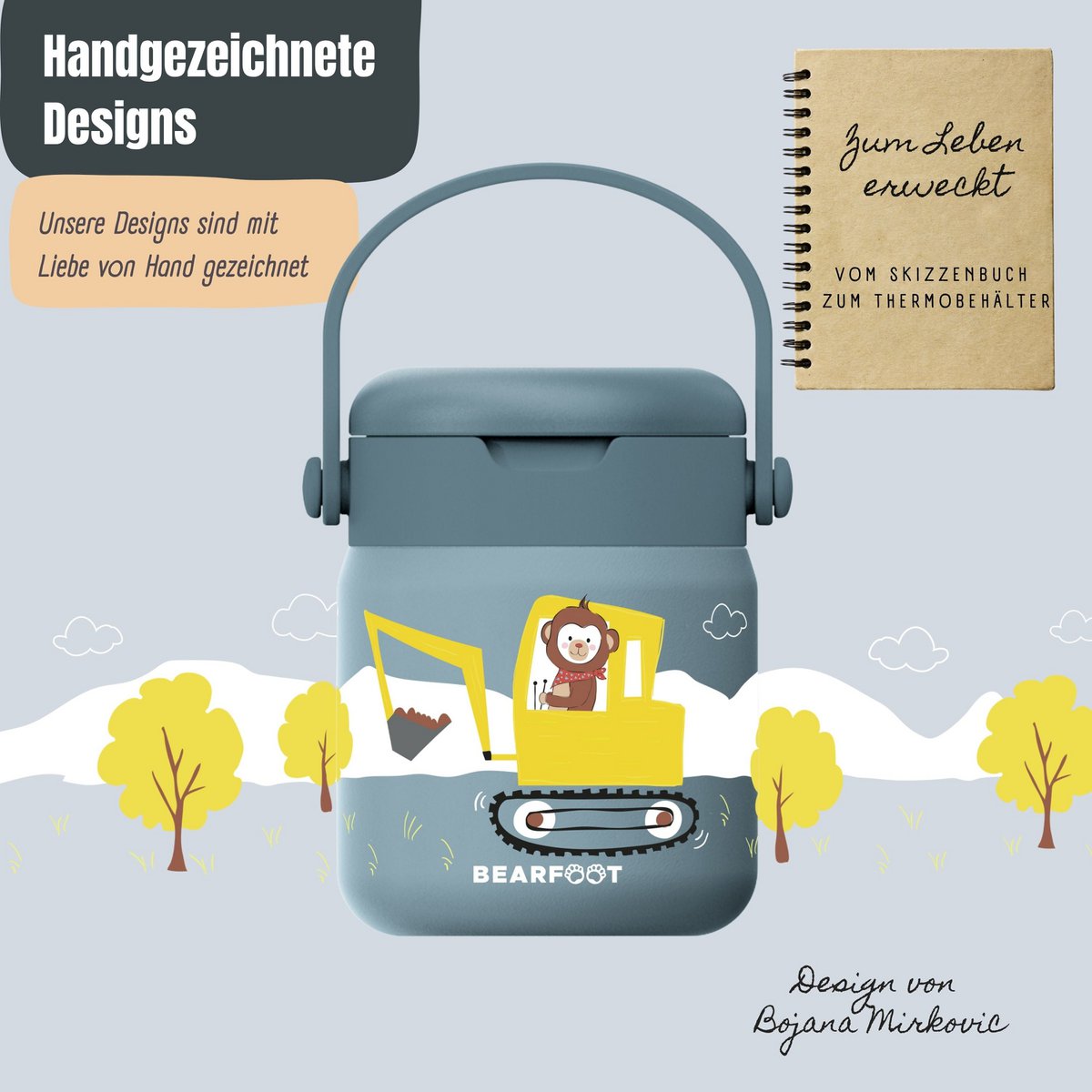 Thermoscontainer kinder RVS - graafmachine blauw