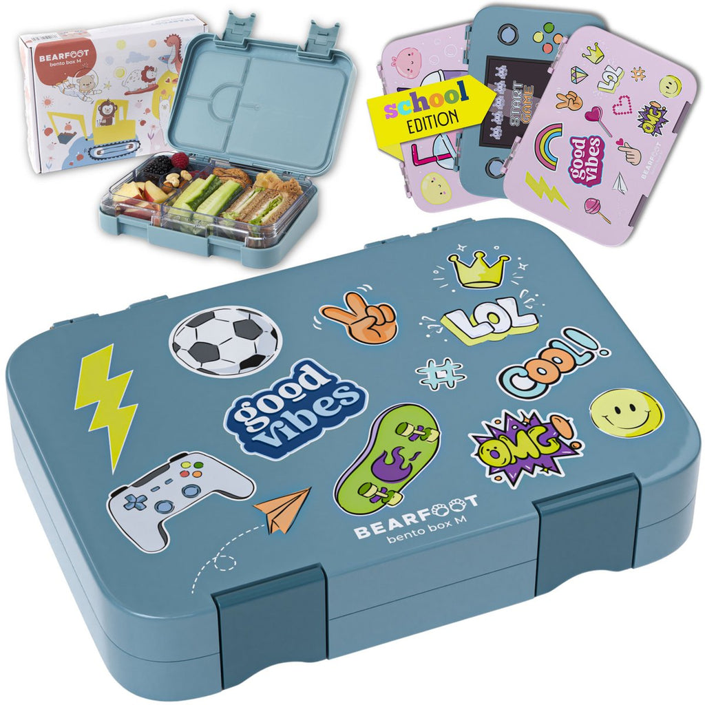 Kinderlunchbox met vakken, lunchbox - sticker, blauw