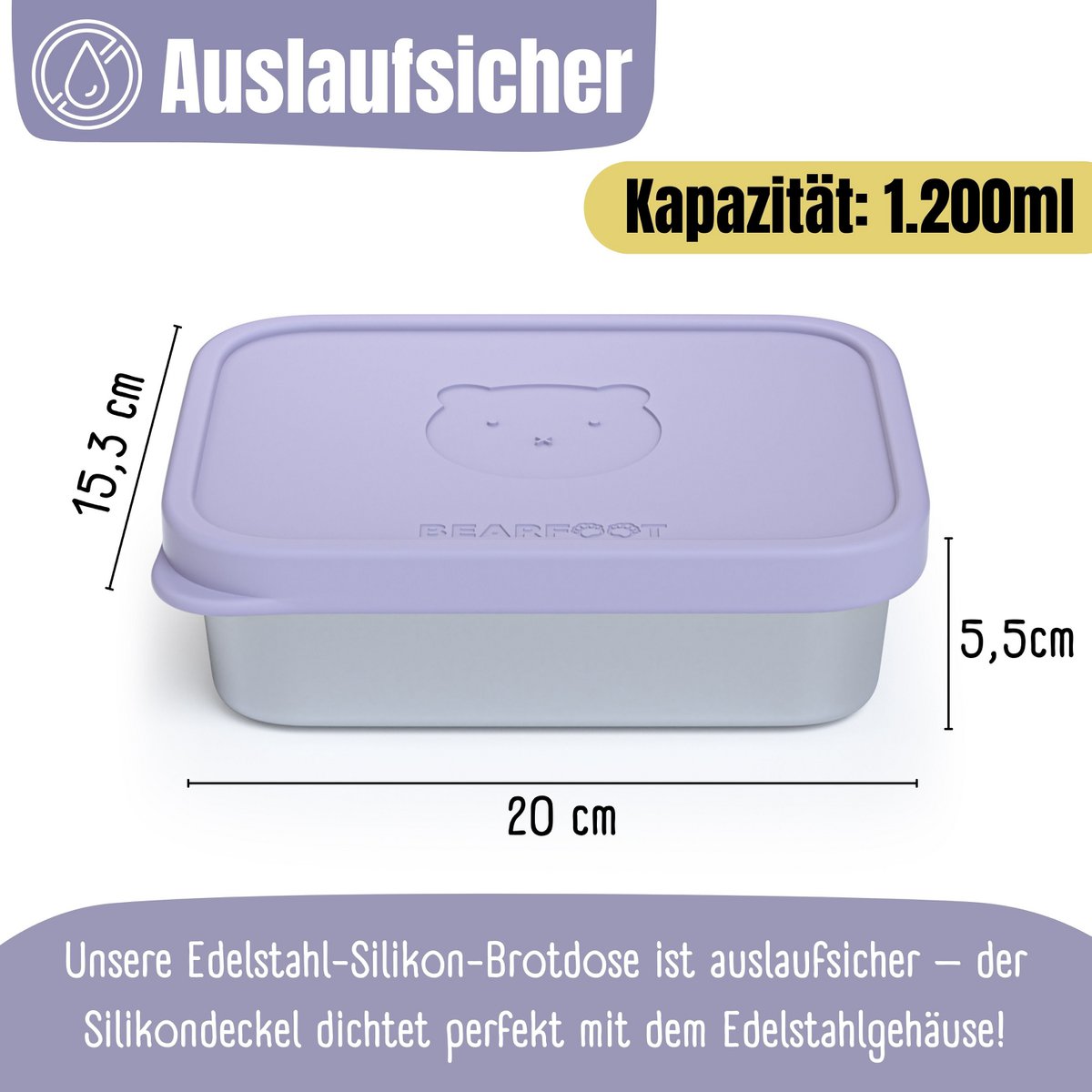 Kinderlunchbox RVS met siliconen inzetstuk - lavendel