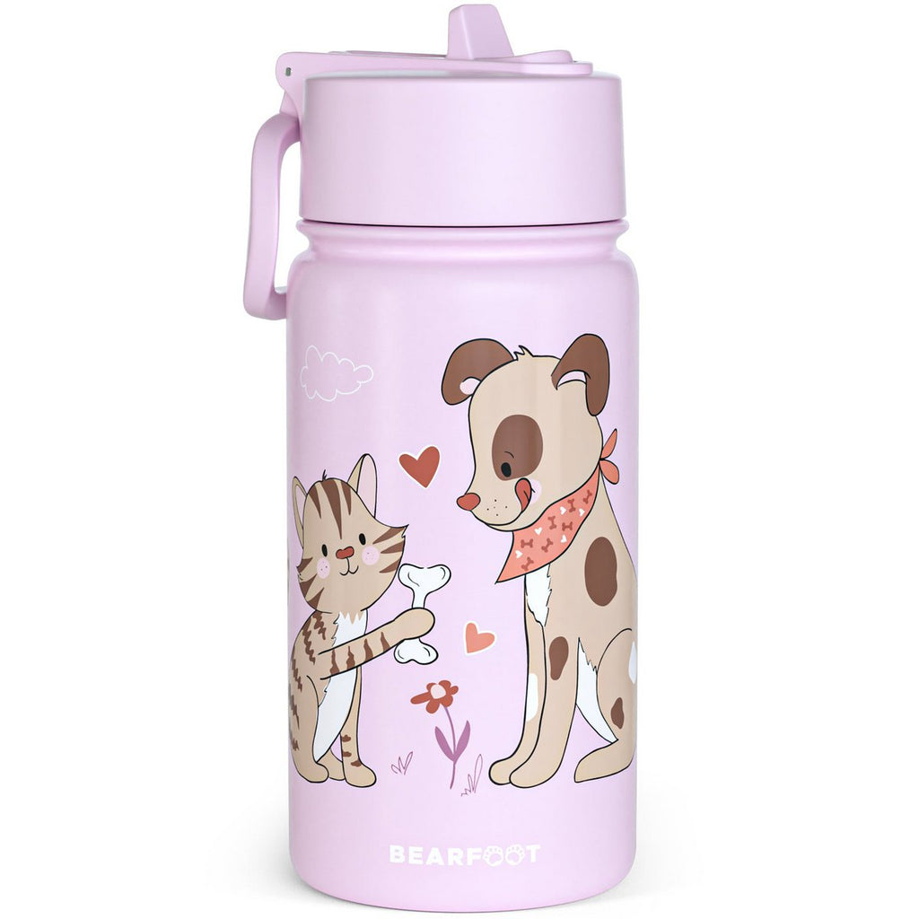 Thermo kinderdrinkfles RVS - hond & kat paars