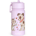 Thermo kinderdrinkfles RVS - hond & kat paars