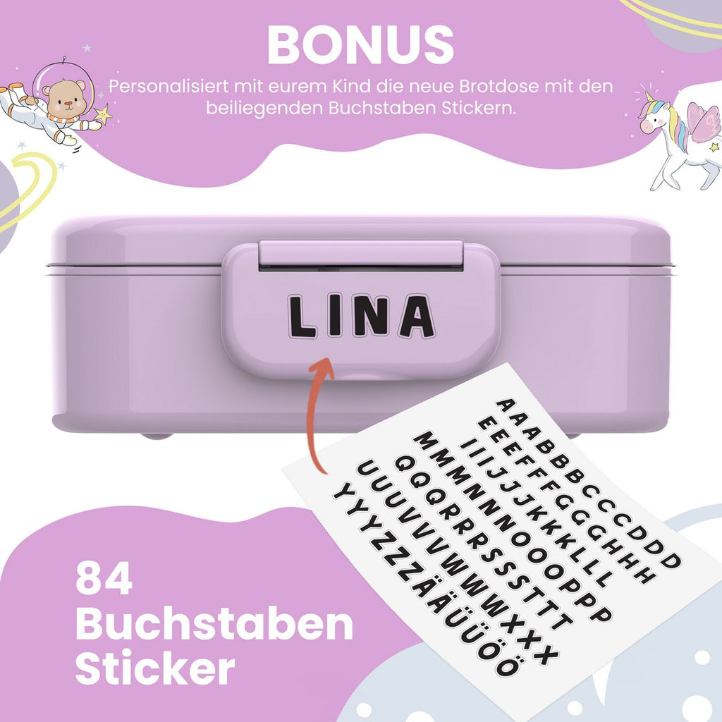 Kinderlunchbox met vakken, licht en lekvrij - eenhoorn