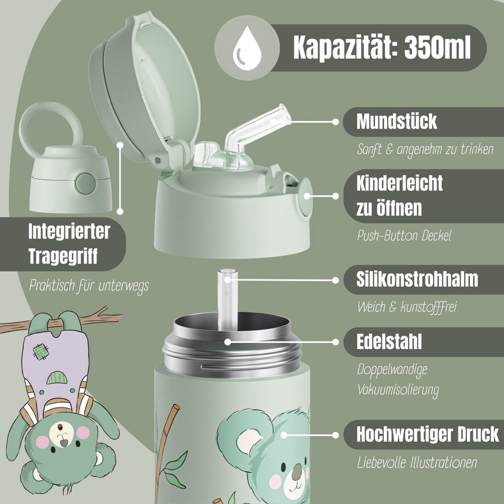 Thermo kinderdrinkfles RVS - Koala groen