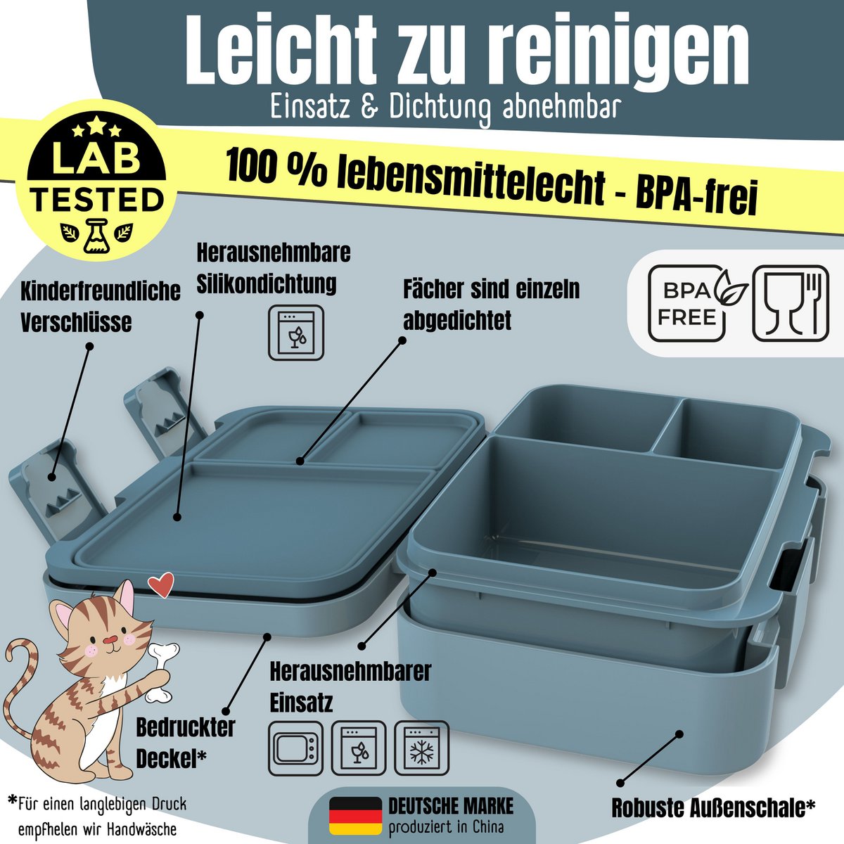Leaf kan met onderwerpen, licht en lek - proof - dinosaurussen blauw
