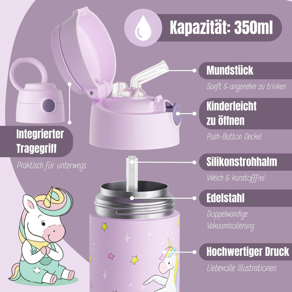 Thermo kinderdrinkfles RVS - eenhoorn paars