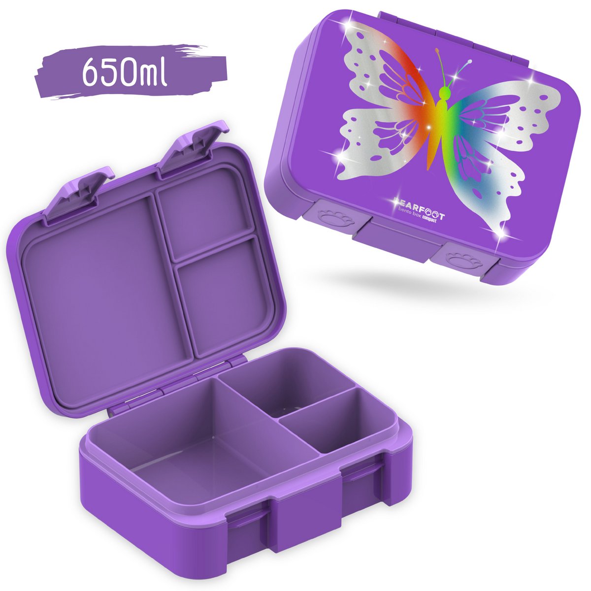 Lunchbox met vakken, lekvrij - Butterfly GLOW