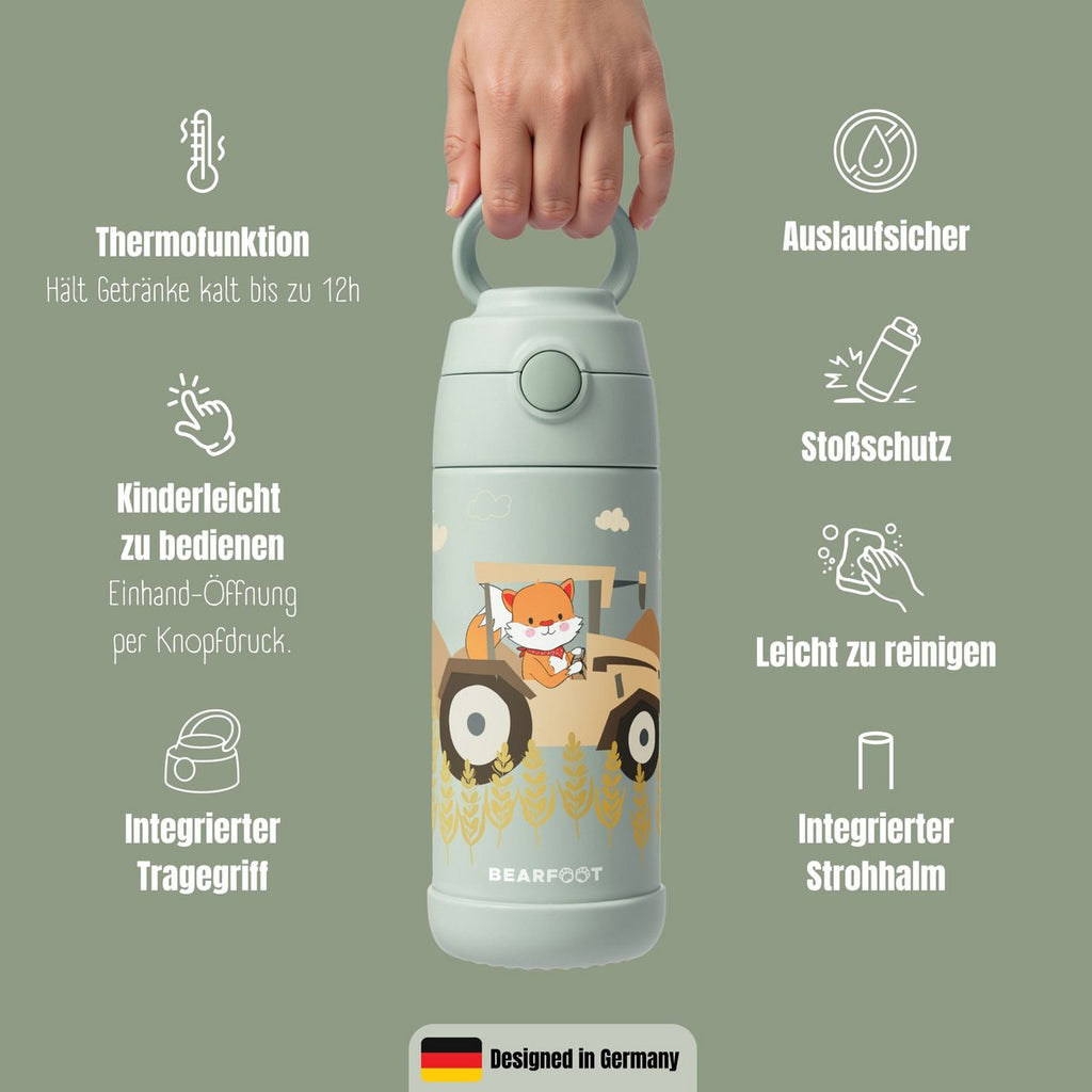 Thermo kinderdrinkfles RVS - tractor groen