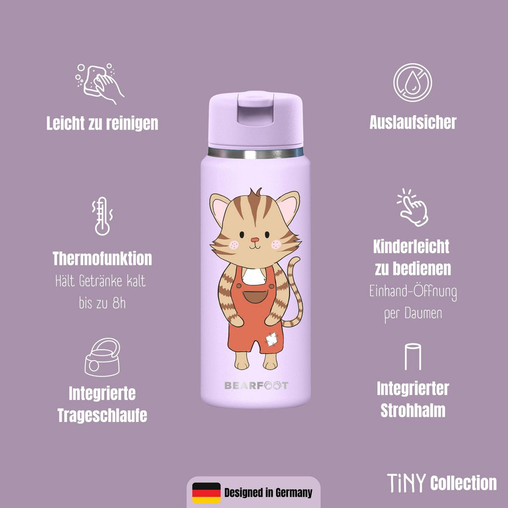TINY Thermo kinderdrinkfles RVS - kat paars