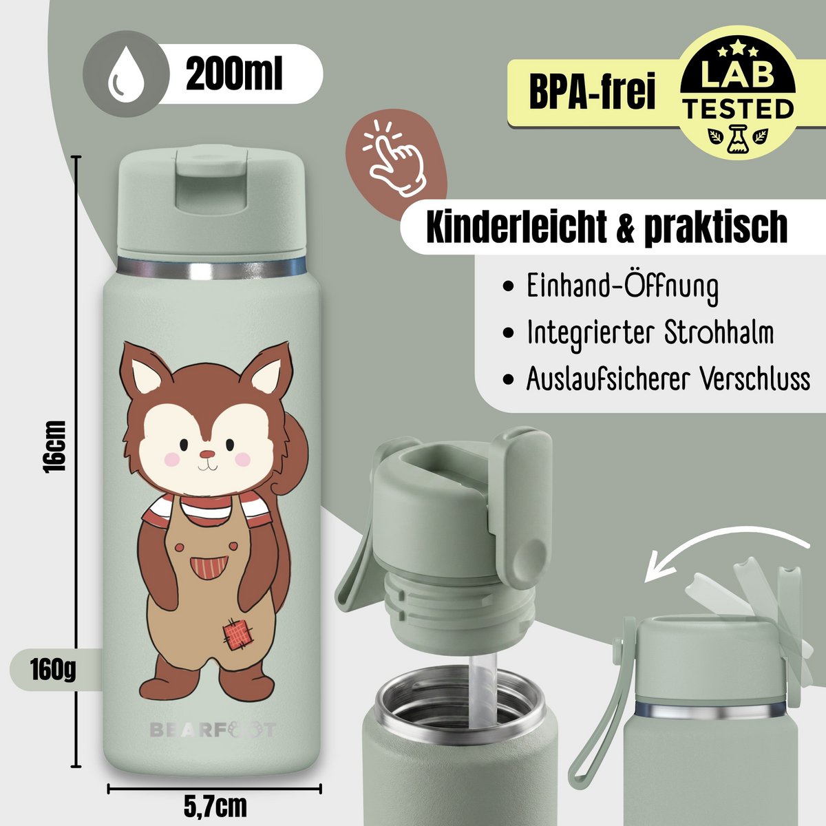 TINY Thermo kinderdrinkfles RVS - Eekhoorn