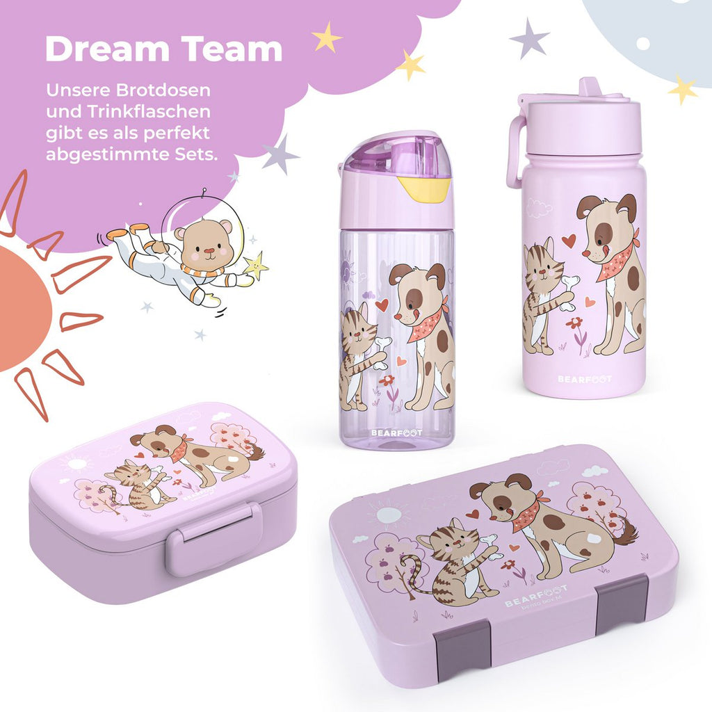 Thermo kinderdrinkfles RVS - hond & kat paars