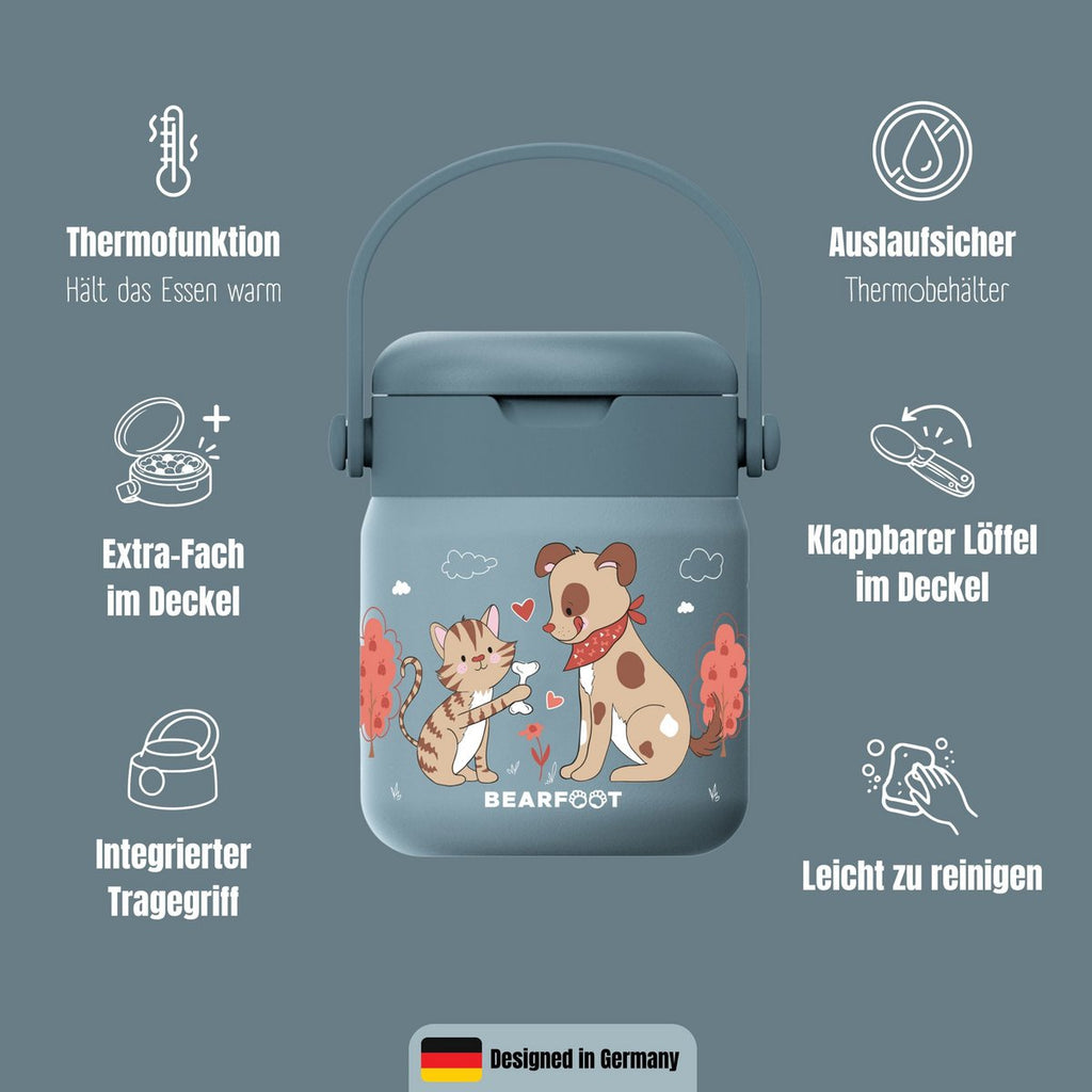 Thermocontainer kinder RVS - hond & kat blauw