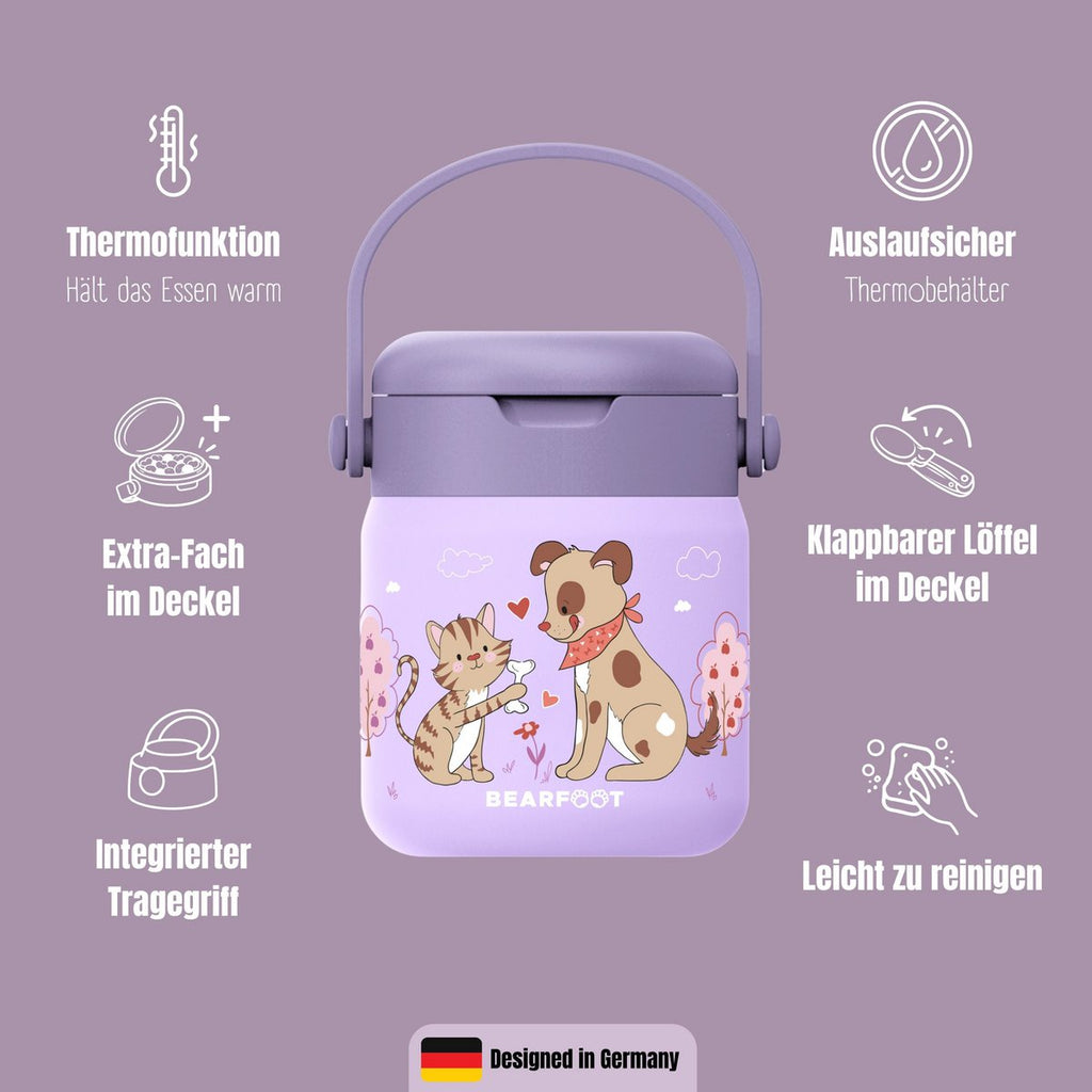 Thermoscontainer kinder RVS - hond & kat paars