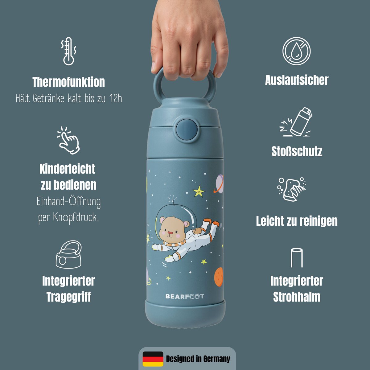 Thermo kinderdrinkfles RVS - Astro Beer blauw