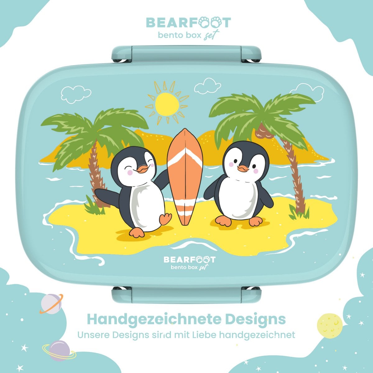 Kinderlunchbox met vakken, licht en lekvrij - pinguïn