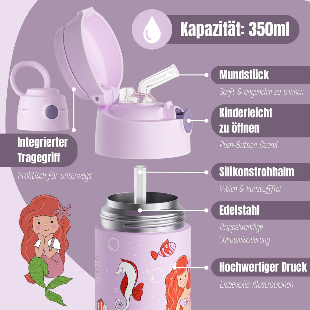 Thermo kinderdrinkfles RVS - zeemeermin paars
