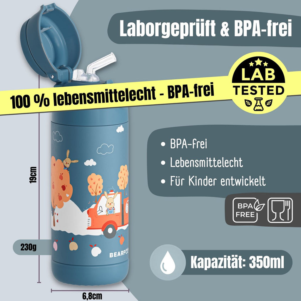 Thermo kinderdrinkfles RVS - brandweer konijn blauw