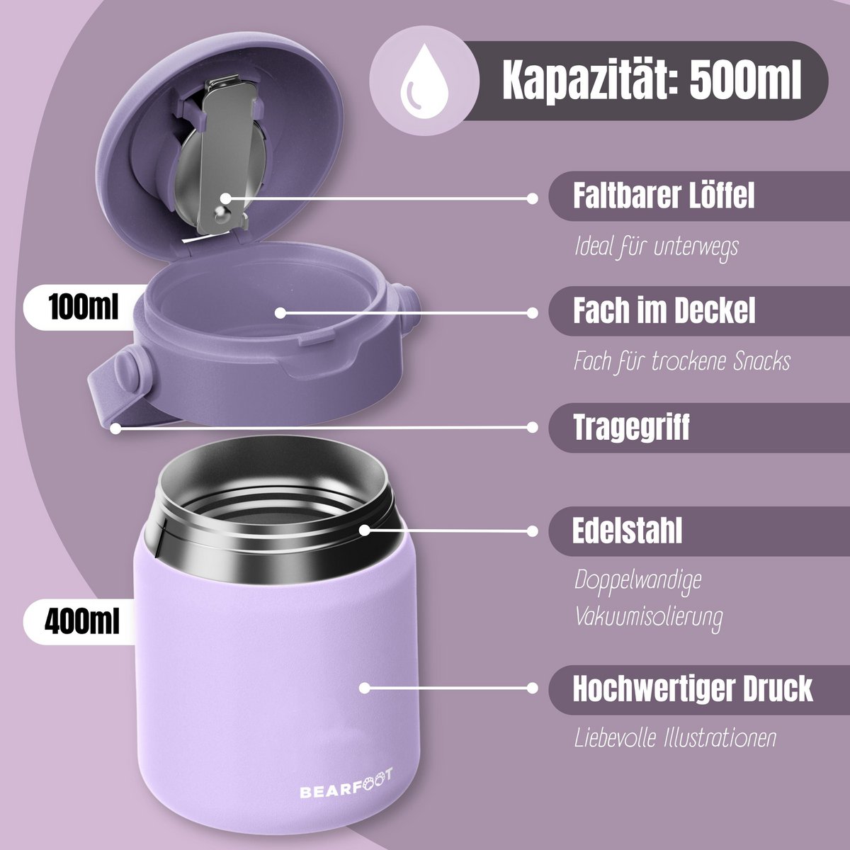 Thermoscontainer kinder RVS - paars