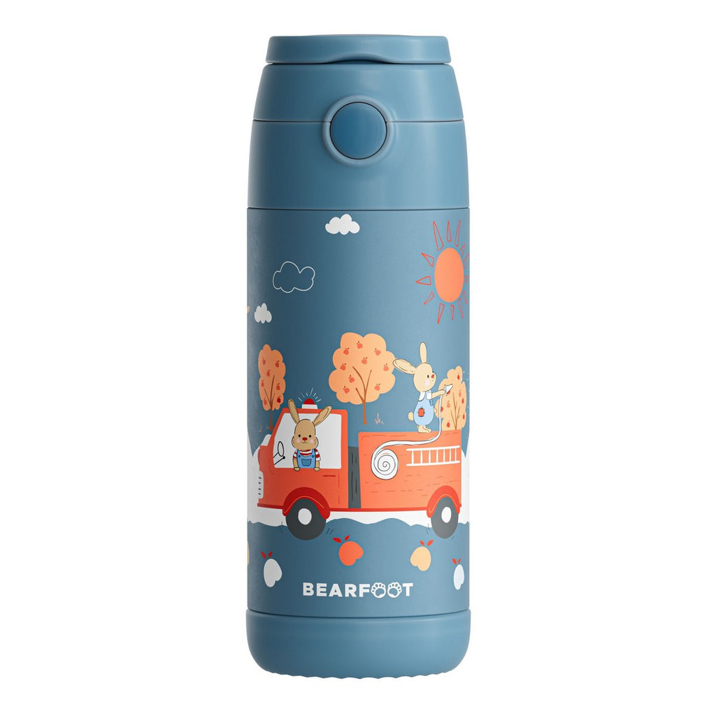 Thermo kinderdrinkfles RVS - brandweer konijn blauw