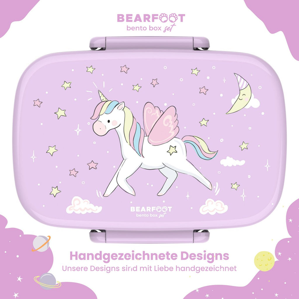 Kinderlunchbox met vakken, licht en lekvrij - eenhoorn