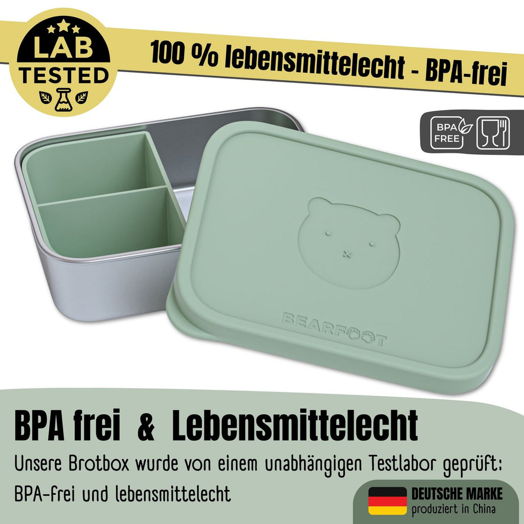 Lunchbox kinder RVS met siliconen inzetstuk - salie