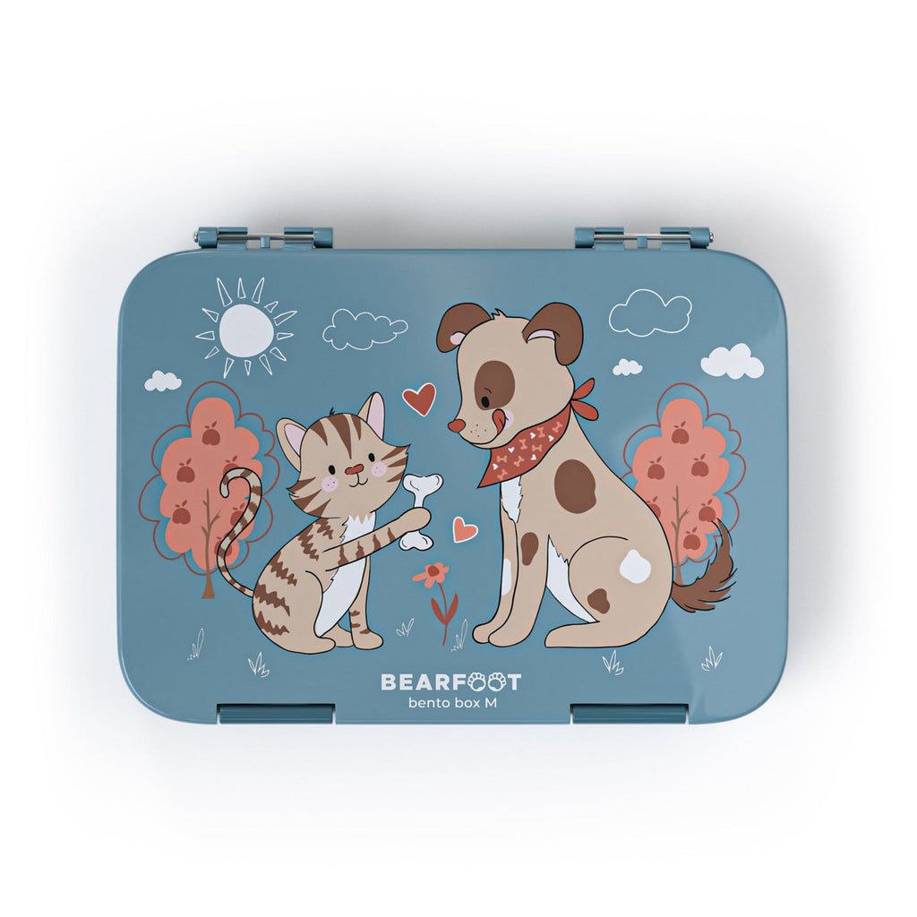 Kinderlunchbox met vakken, lunchbox - hond & kat blauw