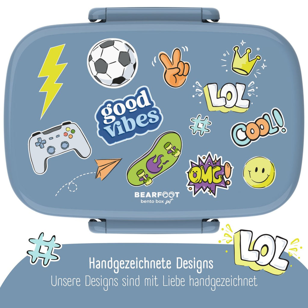 Kinderlunchbox met vakken, lekvrij - sticker, blauw